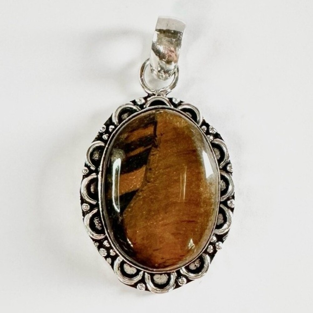 TIGER’S Eye Genuine Stone Pendant 925 Sterling Silver Plated